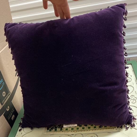 Bed, bath, and beyond plum‎ purple velvet pillow with crystal beaded trim - Picture 2 of 5